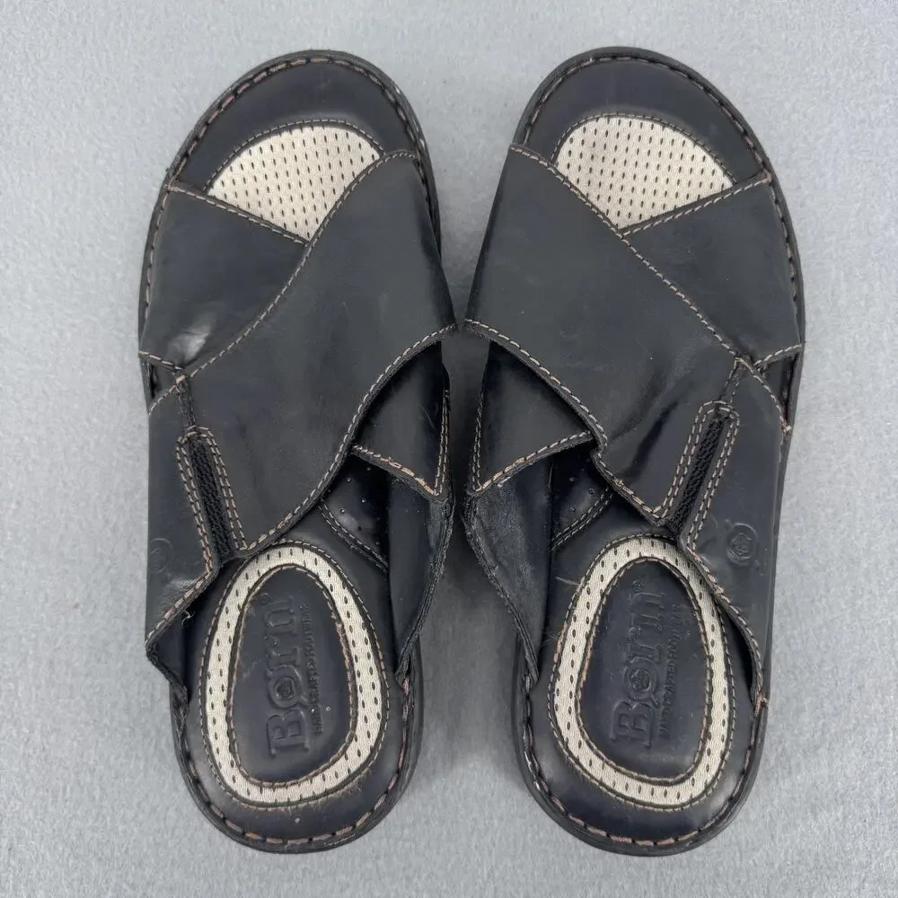 Born‎ Hesi Leather Slide Sandals Mens 11 Black Comfort Casual Slip On Cushioned